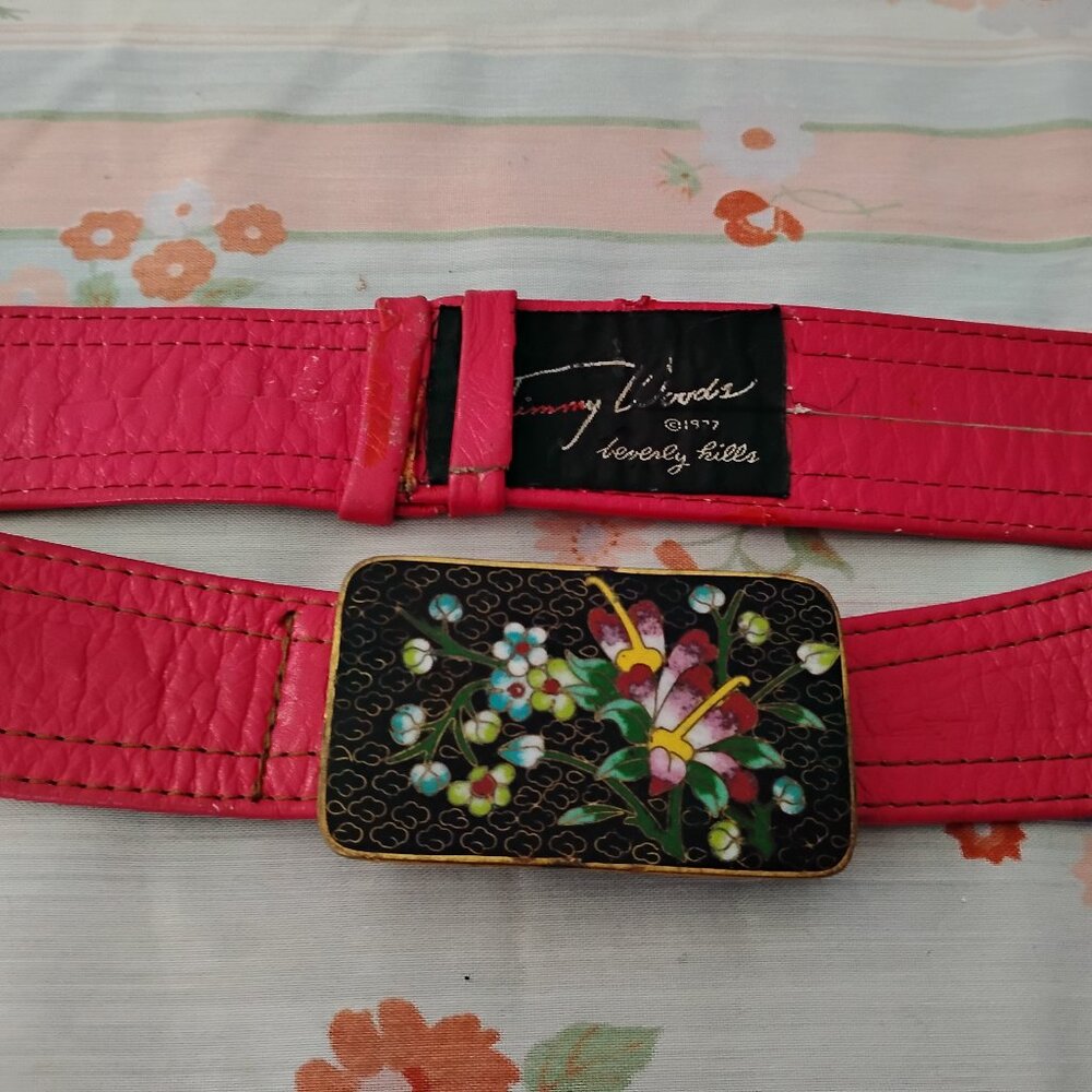 ❤️TIMMY WOODS BEVERLY HILLS Cloisonne Belt Buckle +Leather Belt 33-34